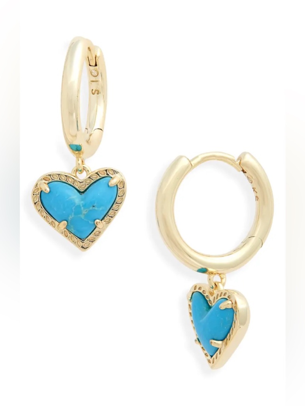 Kendra Scott Ari Heart Huggie Hoop Earrings Turquoise Color Gold Tone NEW